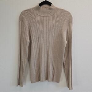 Laura Scott High Neck Ribbed Sweater Size M – Neutral Beige, Minimalist